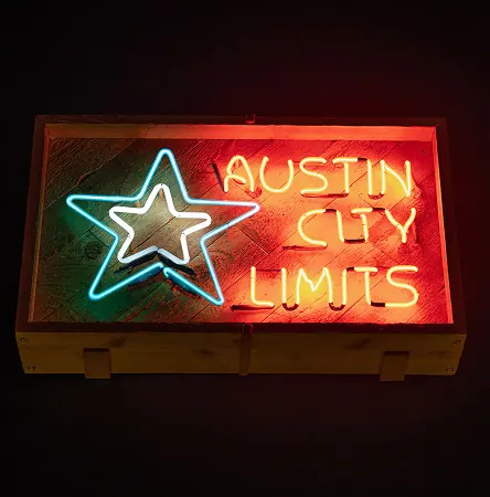 The Austin City Limits sign at night