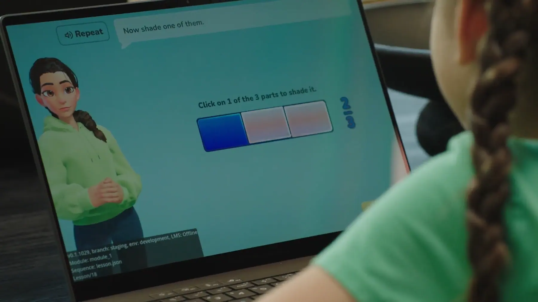 A kid working with their guide on a tablet